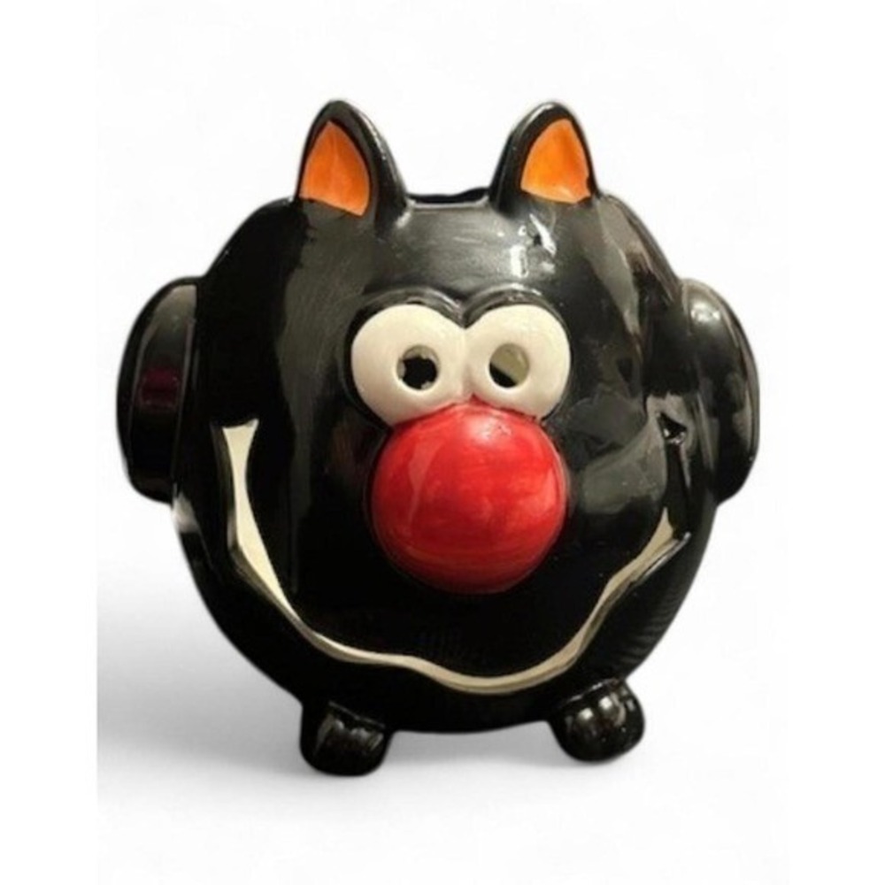 Glossy Ceramic Black Bat Cat Halloween Tealight Holder Festive Kitsch Kawaii